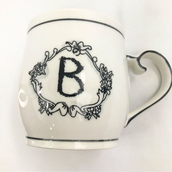 Anthropologie Katie Mandy Black Monogram Initial Letter “B” White Ceramic Mug - Picture 8 of 12